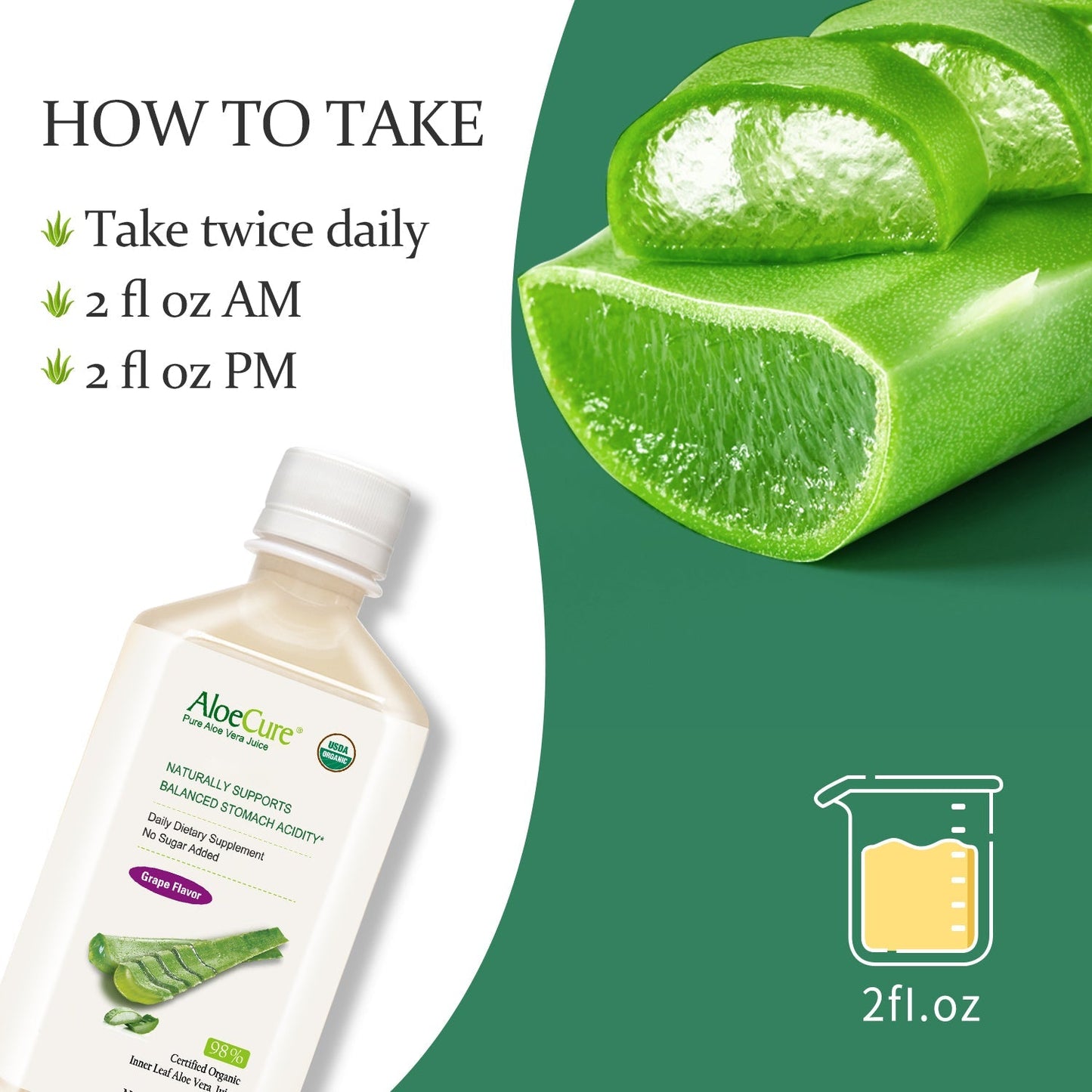 Pure Aloe Vera Juice Grape Flavor - USDA Certified Organic