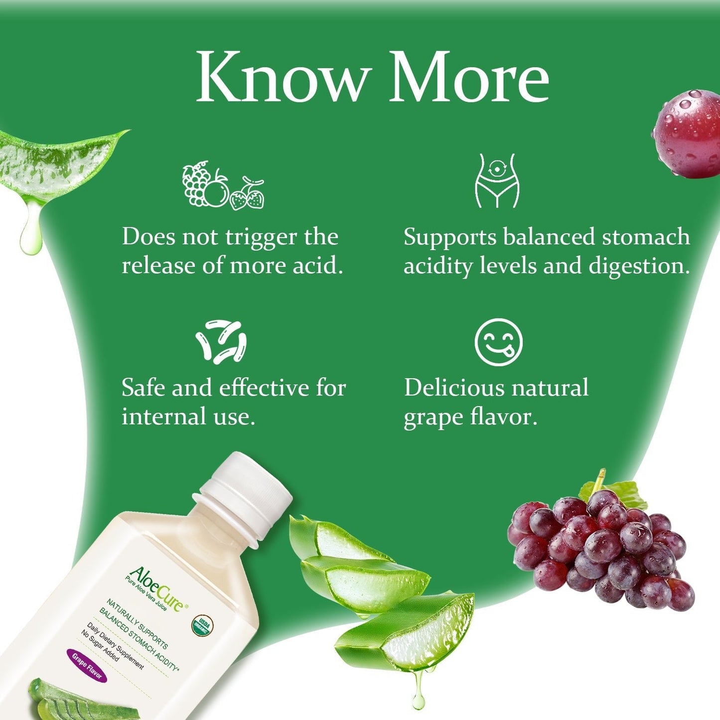 Pure Aloe Vera Juice Grape Flavor - USDA Certified Organic