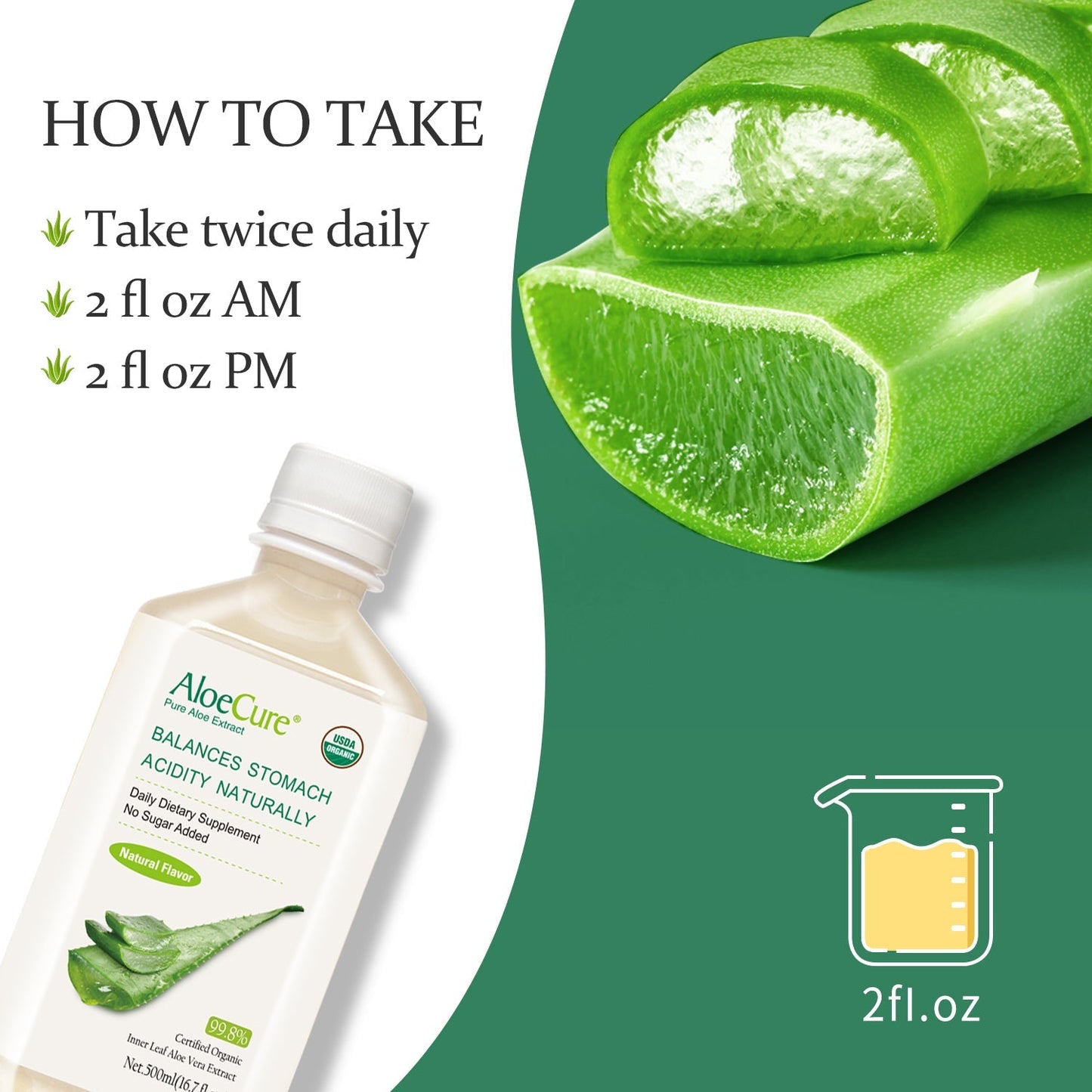 Pure Aloe Vera Juice Natural Flavor - USDA Certified Organic