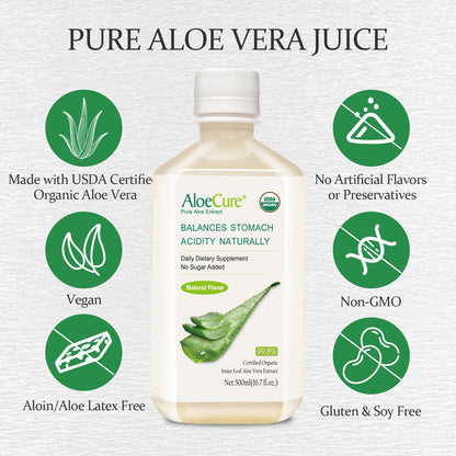 Pure Aloe Vera Juice Natural Flavor - USDA Certified Organic